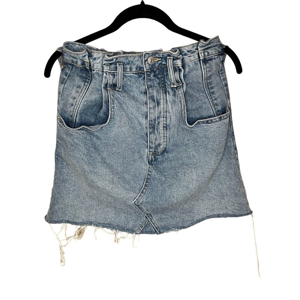 Free People DENIM MINI SKIRT FRINGED HEM BOHO HIPPIE Distress Sz‎ 27